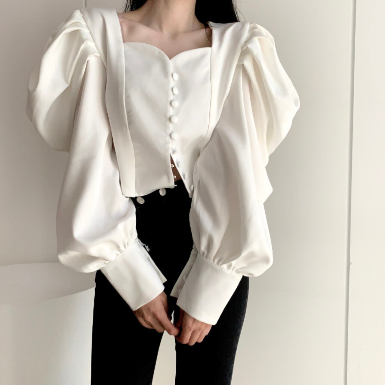 ランタンスリーブ ショート トップス