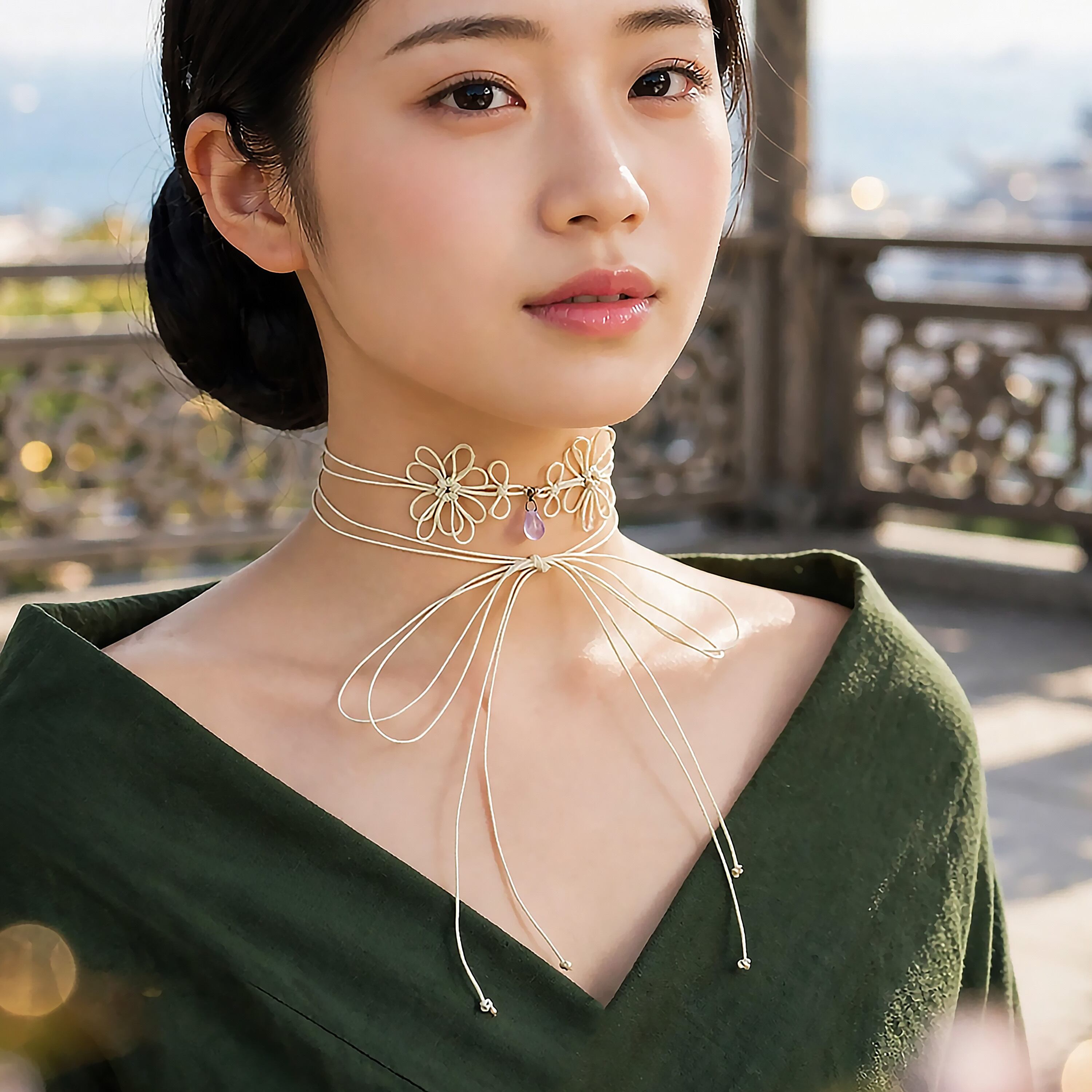 飾り結びチョーカー「嫋芳花」【軽量】浴衣・着物・フォーマル華やぐ二重巻。