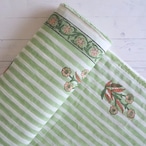 ブロックプリント生地【50cm単位】インド綿 片耳デザイン付き ストライプ/花柄 白×グリーン×オレンジ #56726-WT2