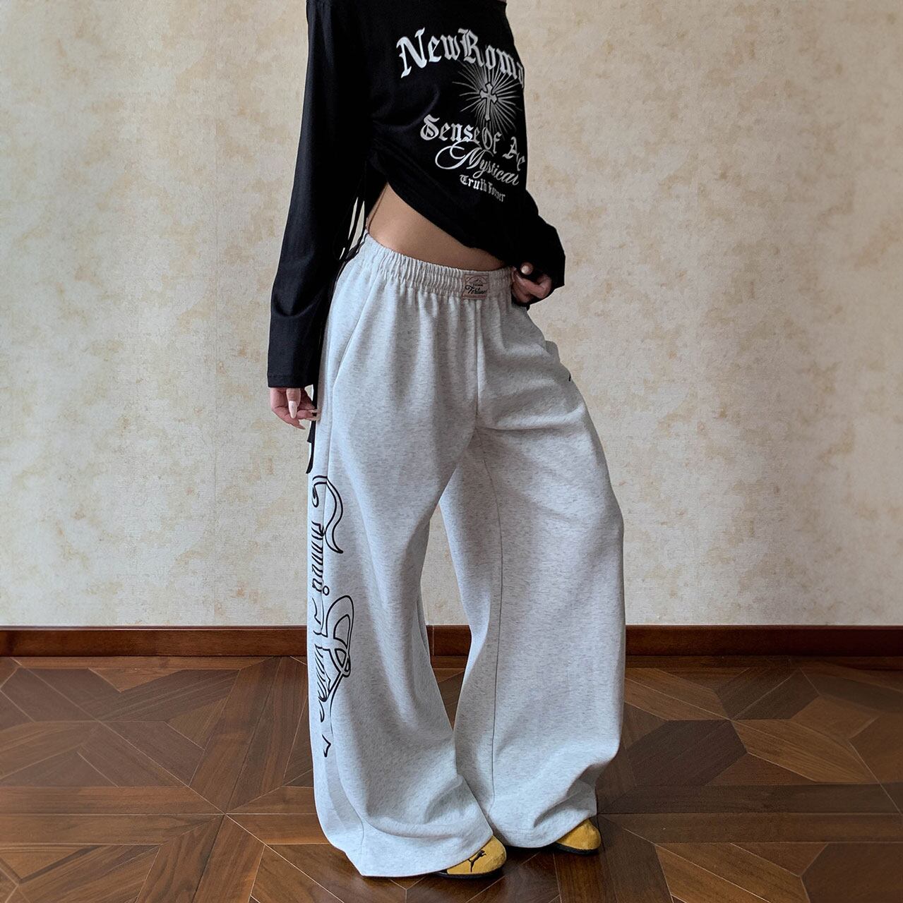 エッジロゴリラックスワイドパンツ 2col R00763