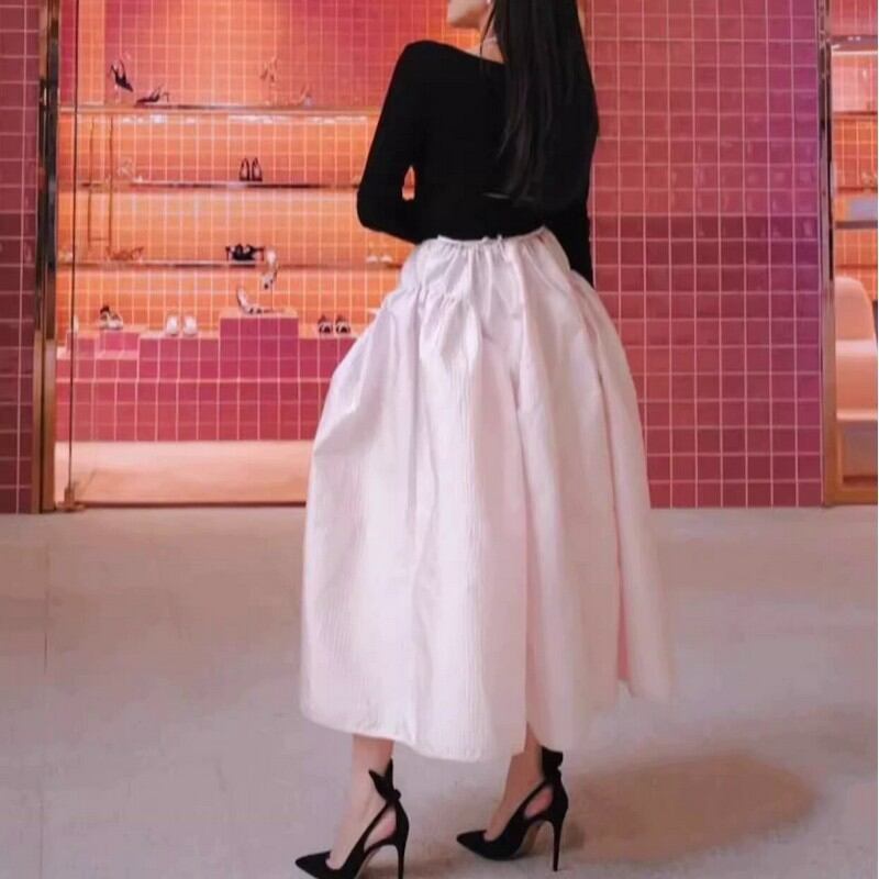 embossed long skirt W00045