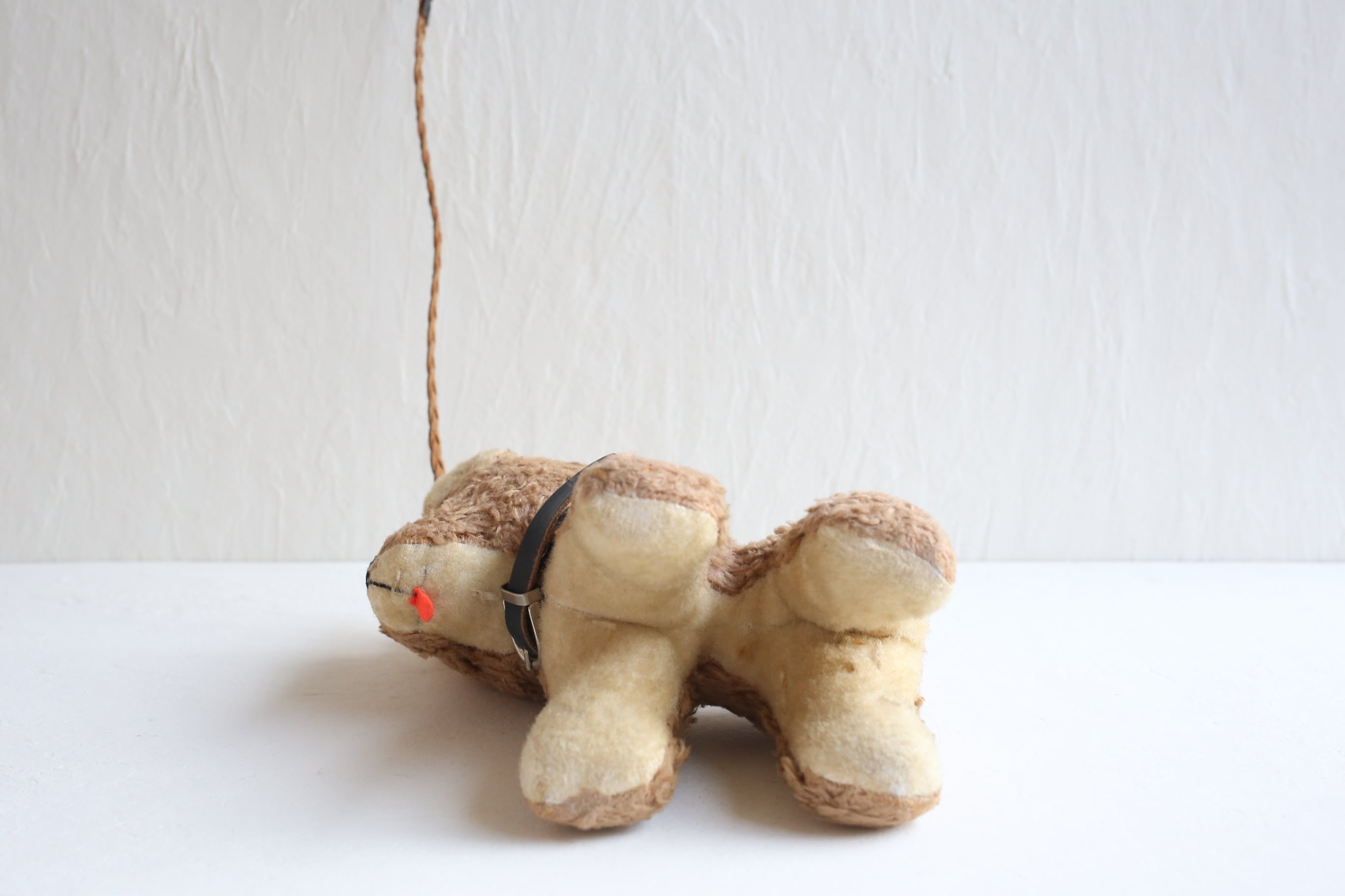 フランス アンティーク ヴィンテージ 犬のぬいぐるみ 19㎝ 革