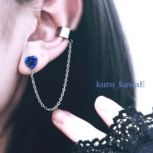 【 薔薇のチェーンピアス 】 病みかわいい ゴシック メンヘラ 量産型 イヤリング イヤーカフ メンズ シルバー 樹脂 アレルギー ブランド 病みかわ プレゼント 14G ターコイズ 赤