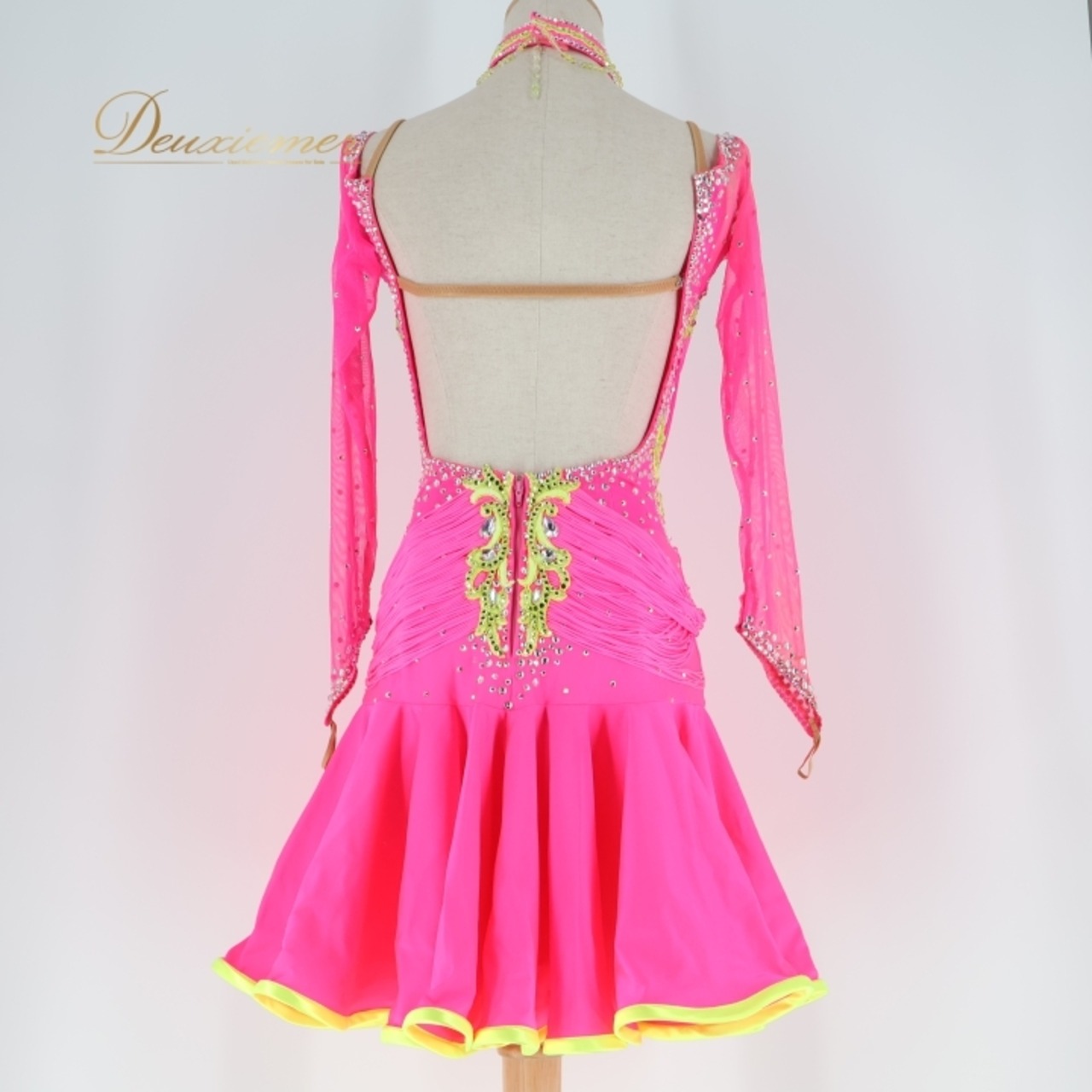 社交ダンス 衣装 白樺ドレス ラテン ドレス ワンピース 黄色 ピンク デモ 競技 ダンス パーティ 発表会 鮮やか かわいい ピンク系 イエロー系 フォーマル ダンス衣装 女性用 おしゃれ ステージ衣装 ビビッド コスチューム ダンスパーティ