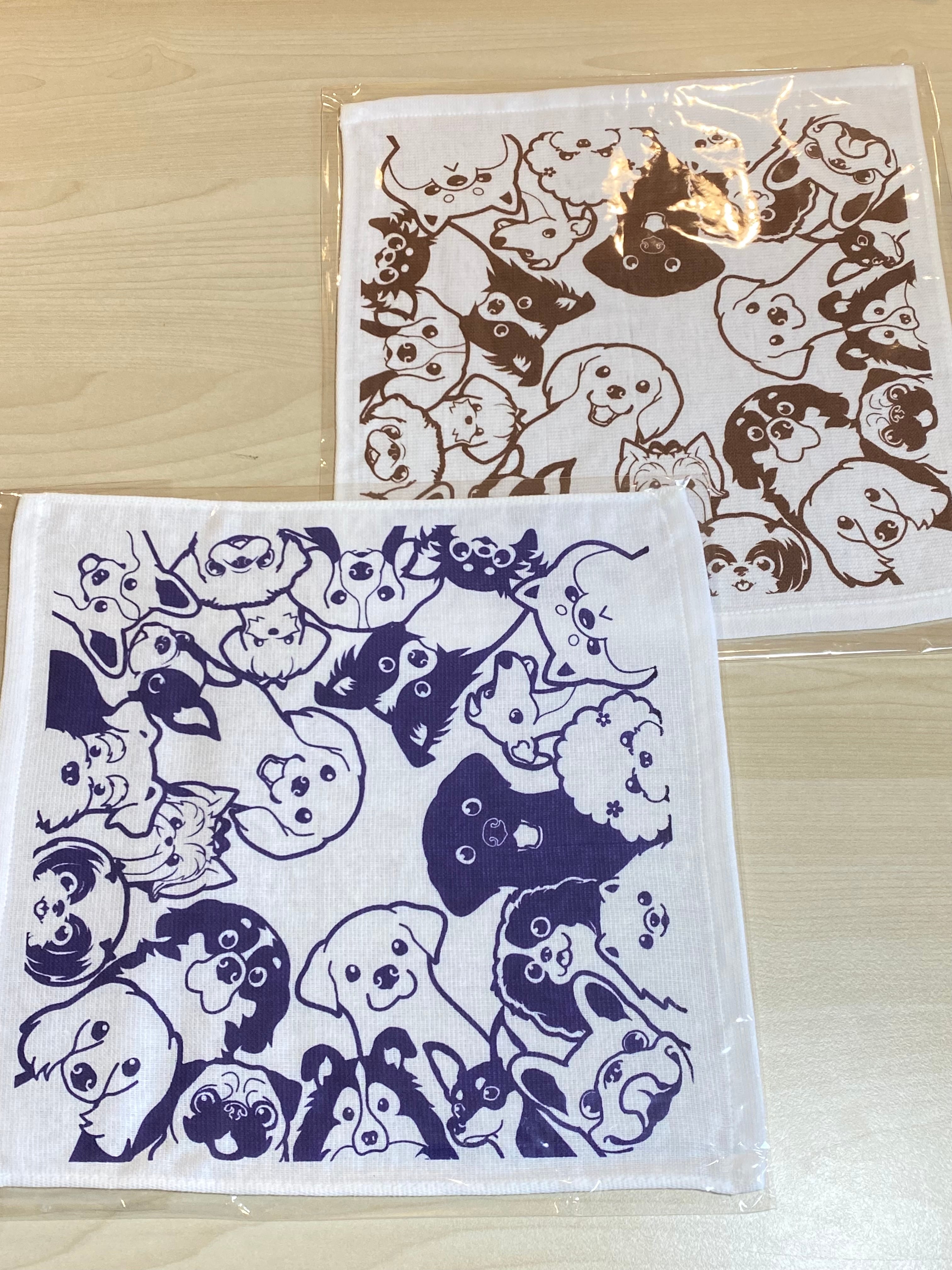 わんこ大集合 ガーゼハンカチ 紺色 | わんこ雑貨の店 スマイルズ