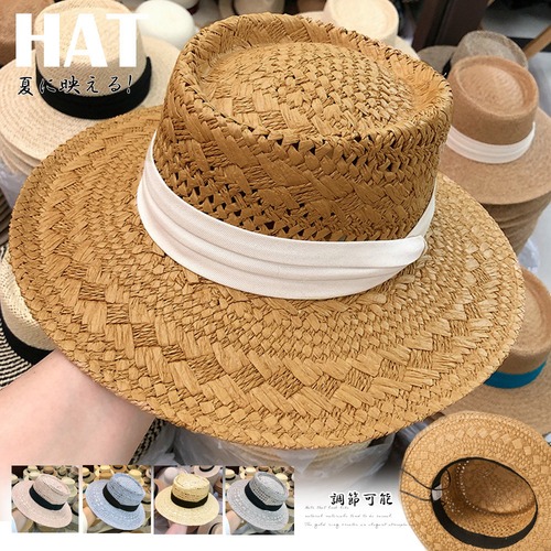 カンカン帽子 紫外線対策 ストローハット 日焼け防止 つば広帽子 サイズ調整可 UV帽子 ビーチ帽子 日よけ
