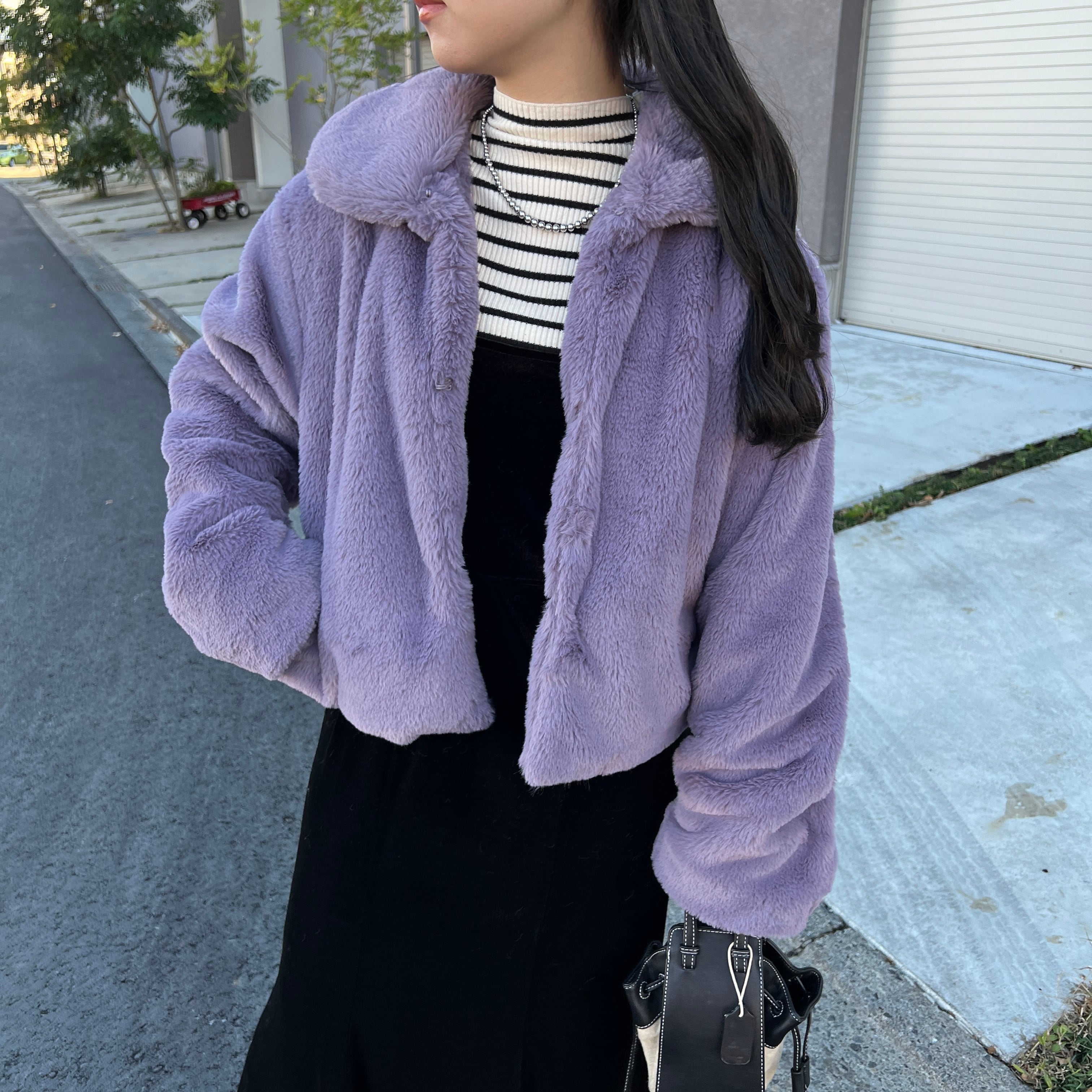 ボリュームスリーブラビットエコファーブルゾン/purple | Primaras