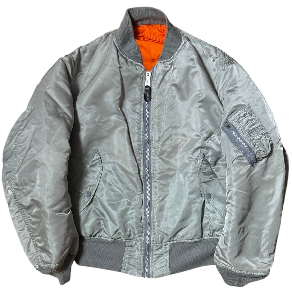 80sアルファ MA-1フライト ジャケット USA製シルバー 稀少色シルバー USA製 ALPHA INDUSTRIES 80s 旧タグ MA-1 フライト