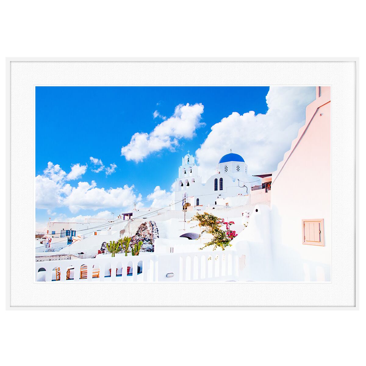 ギリシャ 風景写真 サントリーニ島 ピルゴス村 伝統的な白い家 インテリアアートポスター額装 AS0353