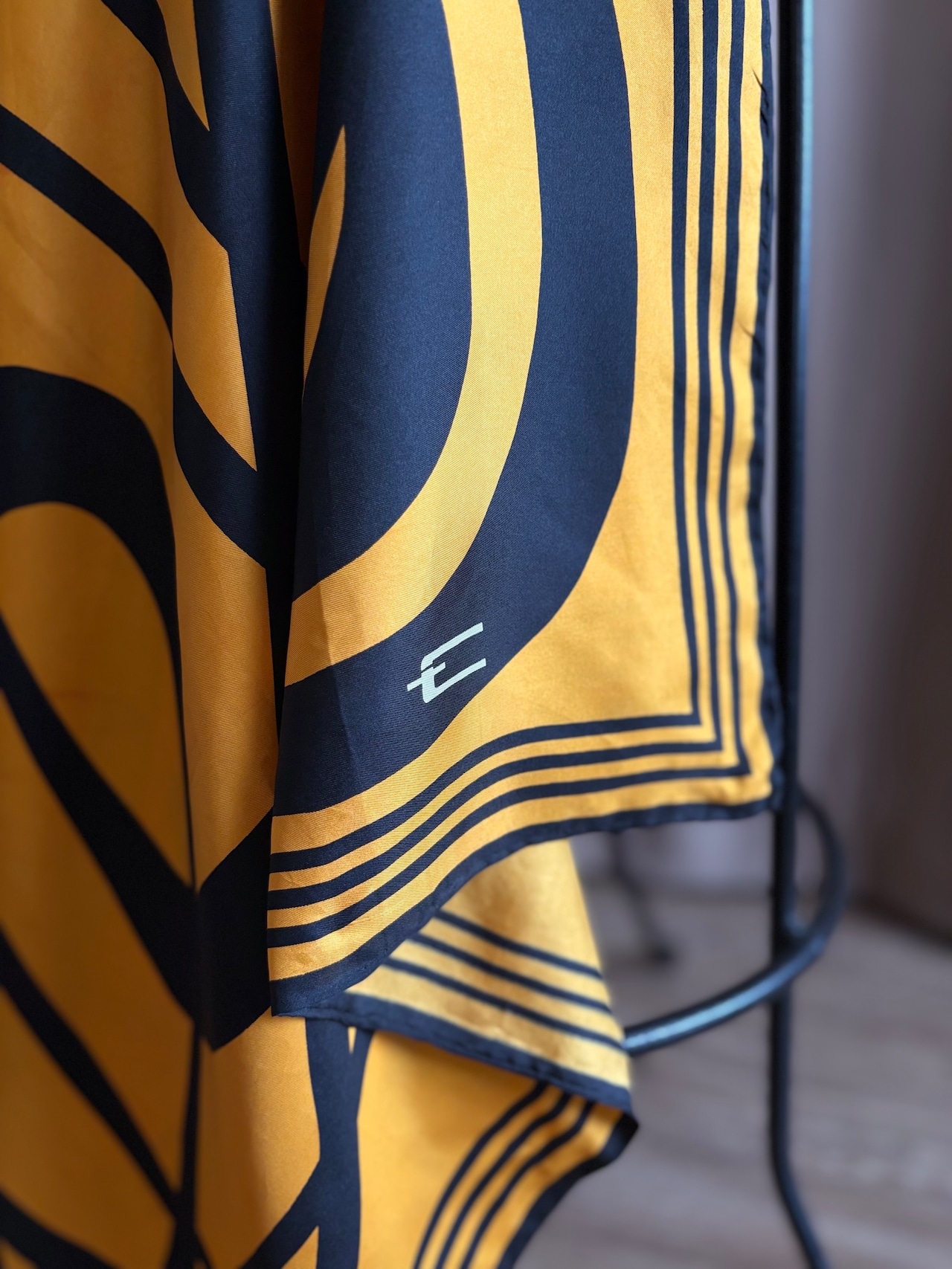yellow & black abstract silk scarf-5152-8
