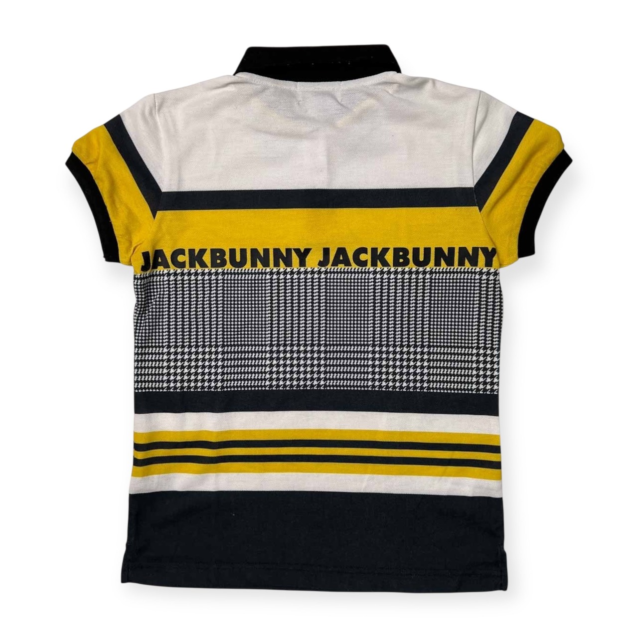 Jack Bunny!! ジャックバニー ボーダー柄風 半袖 ポロシャツ サイズ 0 /レディース/ホワイト×ブラック×イエロー/パーリーゲイツ
