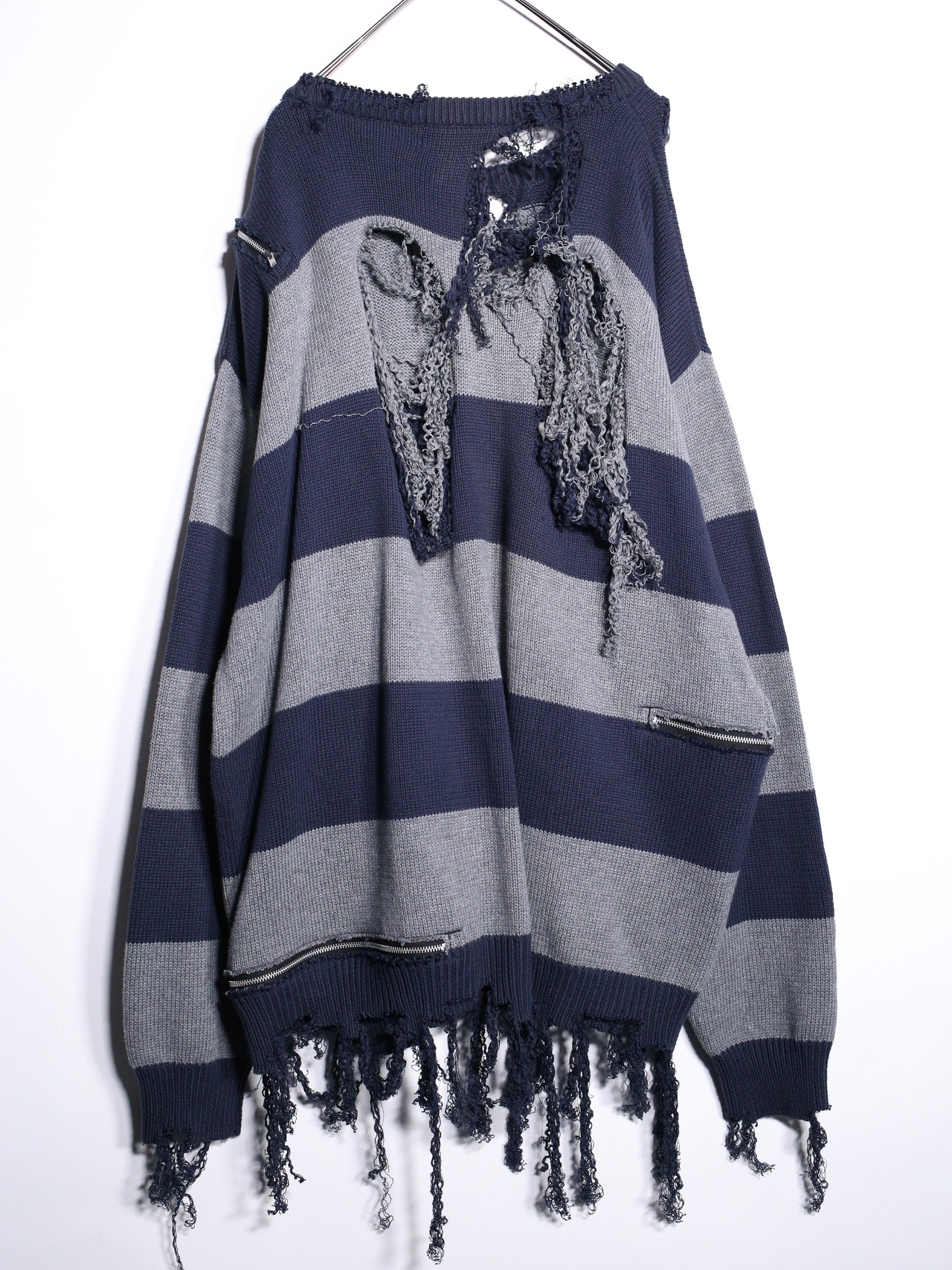 REMAKE / clash bolo × zip XXL over silhouette border knit - 15
