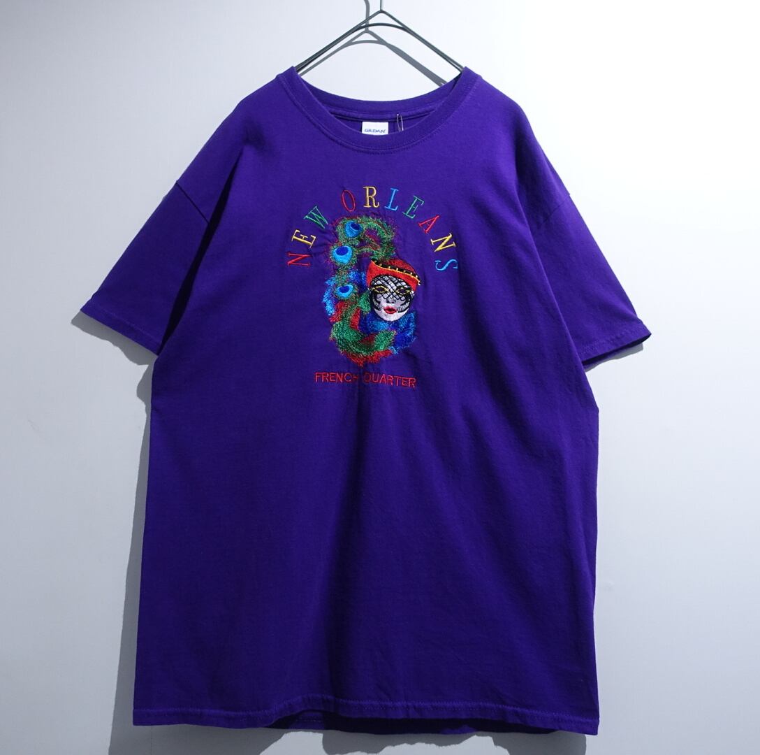 Purple Mask Peacock Embroidery Design T-Shirt