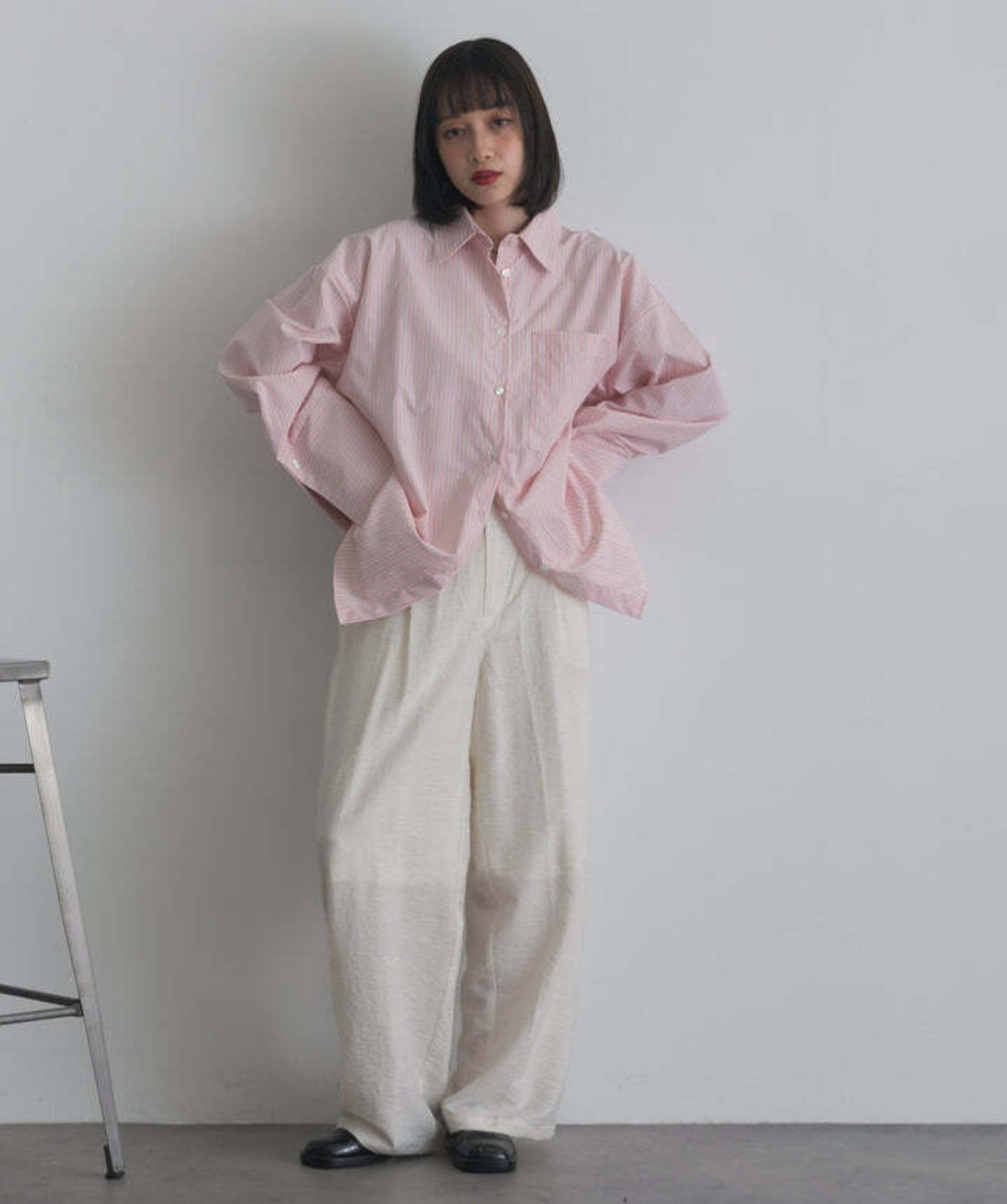 3311 ビッグカフスストライプシャツ pink