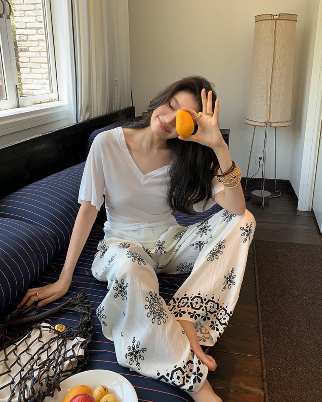 エスニックプリントストレートパンツ S25458