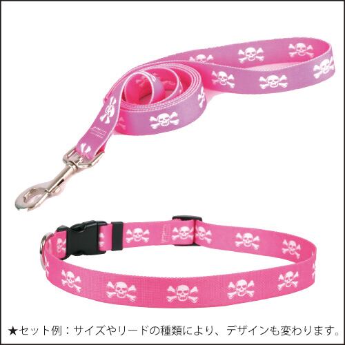 Pink skulls 首輪＋リードセット  Sサイズ - Yellow Dog Design