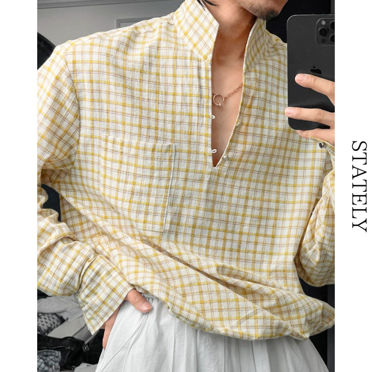 Sky Check スタンドカラーシャツ/2color_T240・画像4