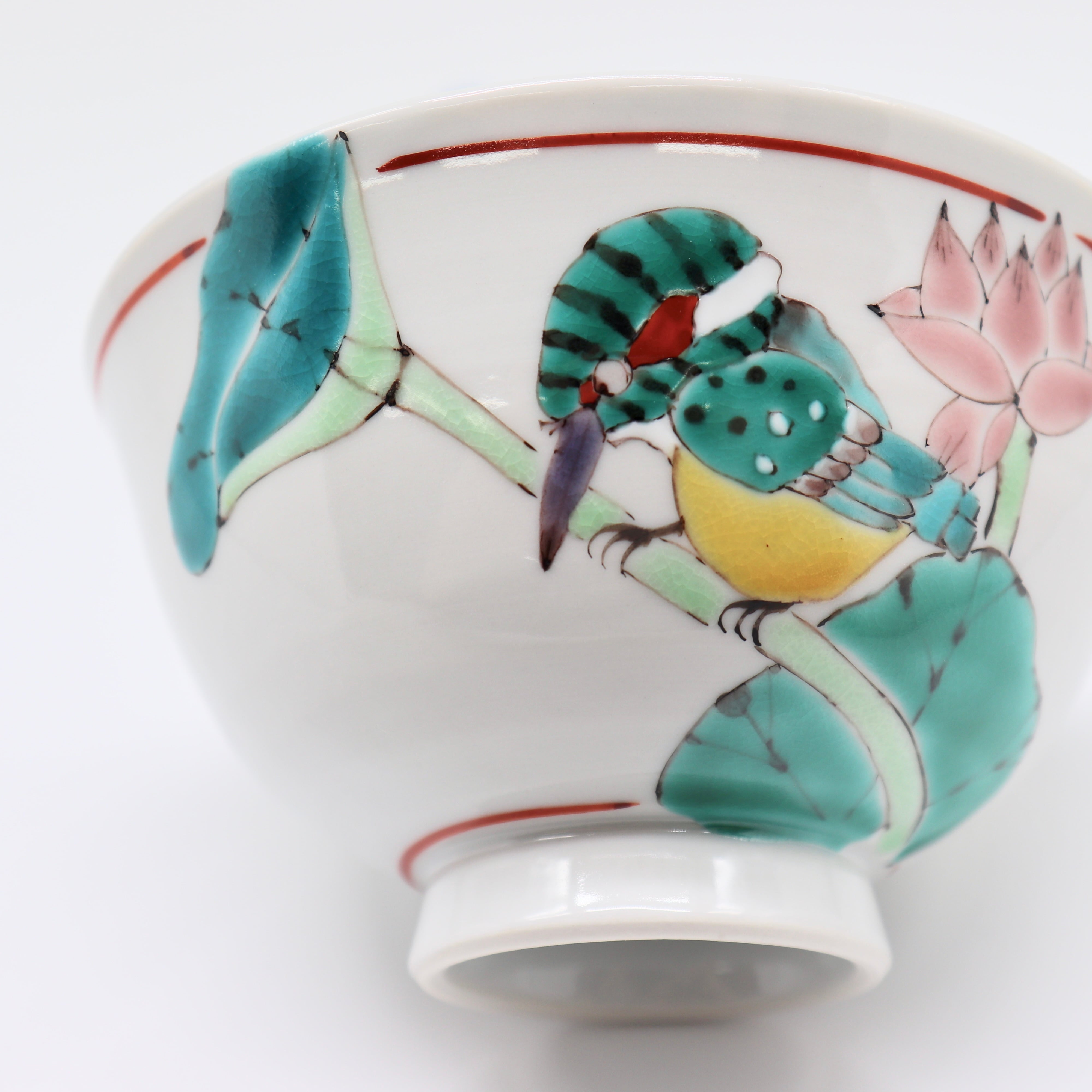 九谷焼 大志窯】色絵花鳥 飯碗 〜蓮に翡翠〜 | 九谷焼 大志窯