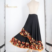 フラメンコ 衣装 prima boutique プリマブティック ファルダ スカート ブラック系 オレンジ系 レッド系 黒 オレンジ 赤 ボランテ フリル レース ダンス パーティ 発表会 レッスン 練習 花柄 かわいい