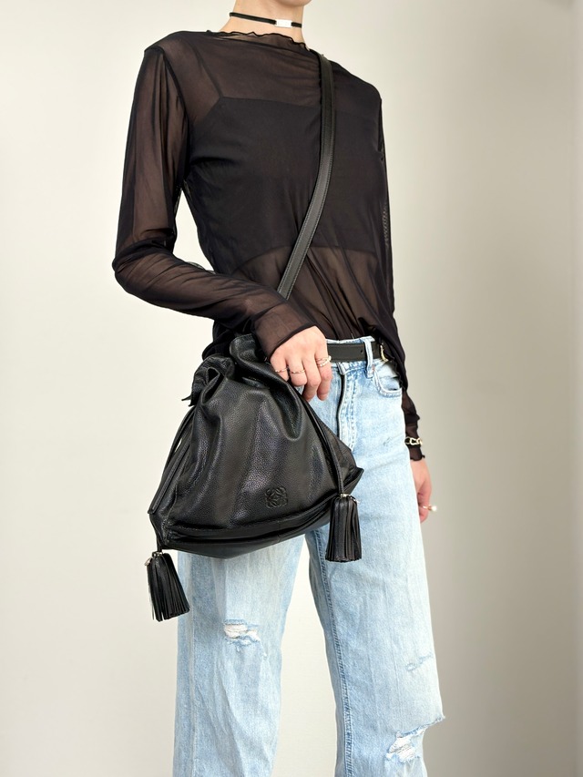 LOEWE ロエベ ショルダーバッグ ブラック アナグラム レザー チェーンショルダー vintage ヴィンテージ オールド nver62
