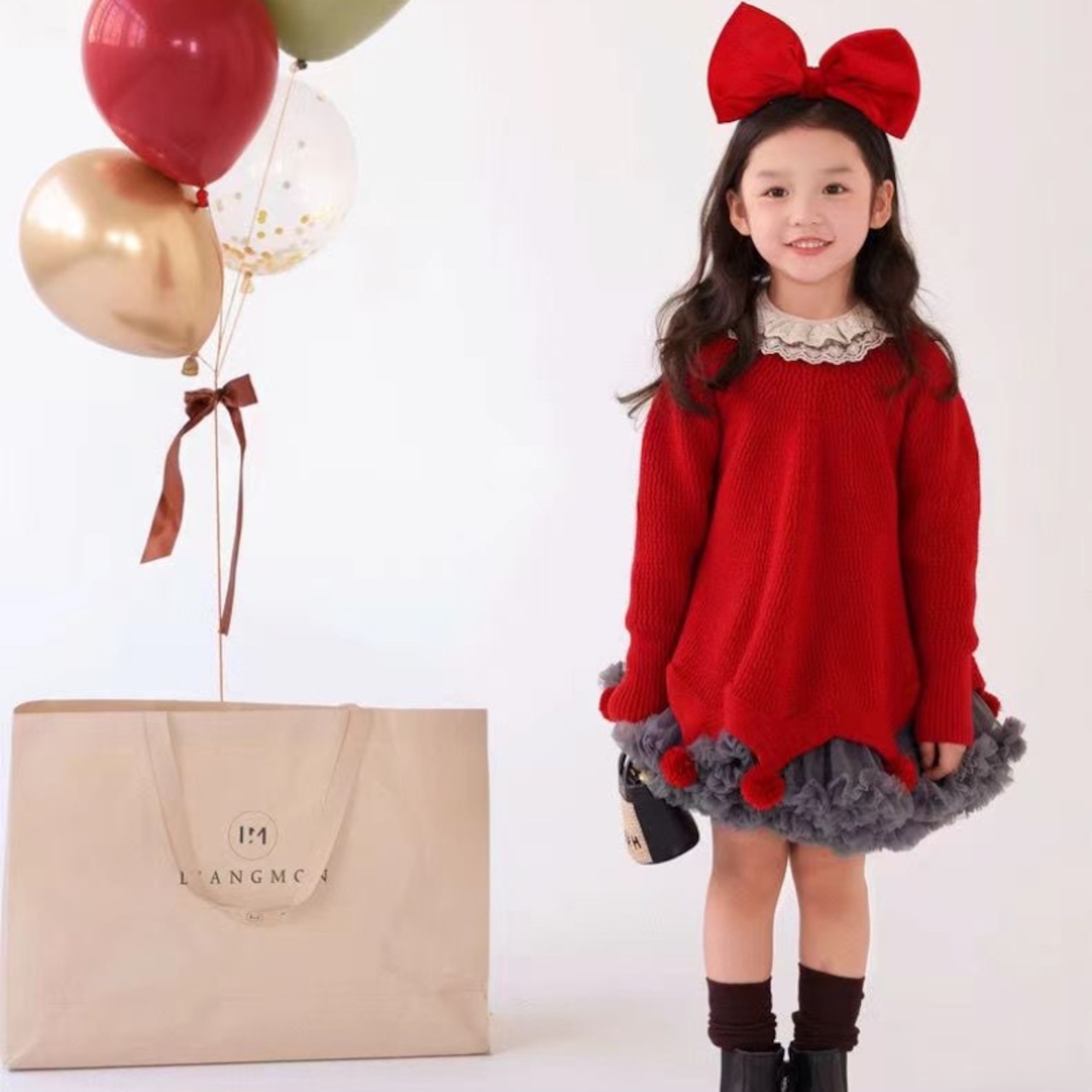 クリスマスピエロデザインセーター&メッシュスカートセット