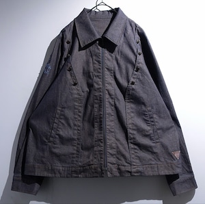 EURO Bluish Brown Lame Embroidered & Metal Detail Short Zip Jacket