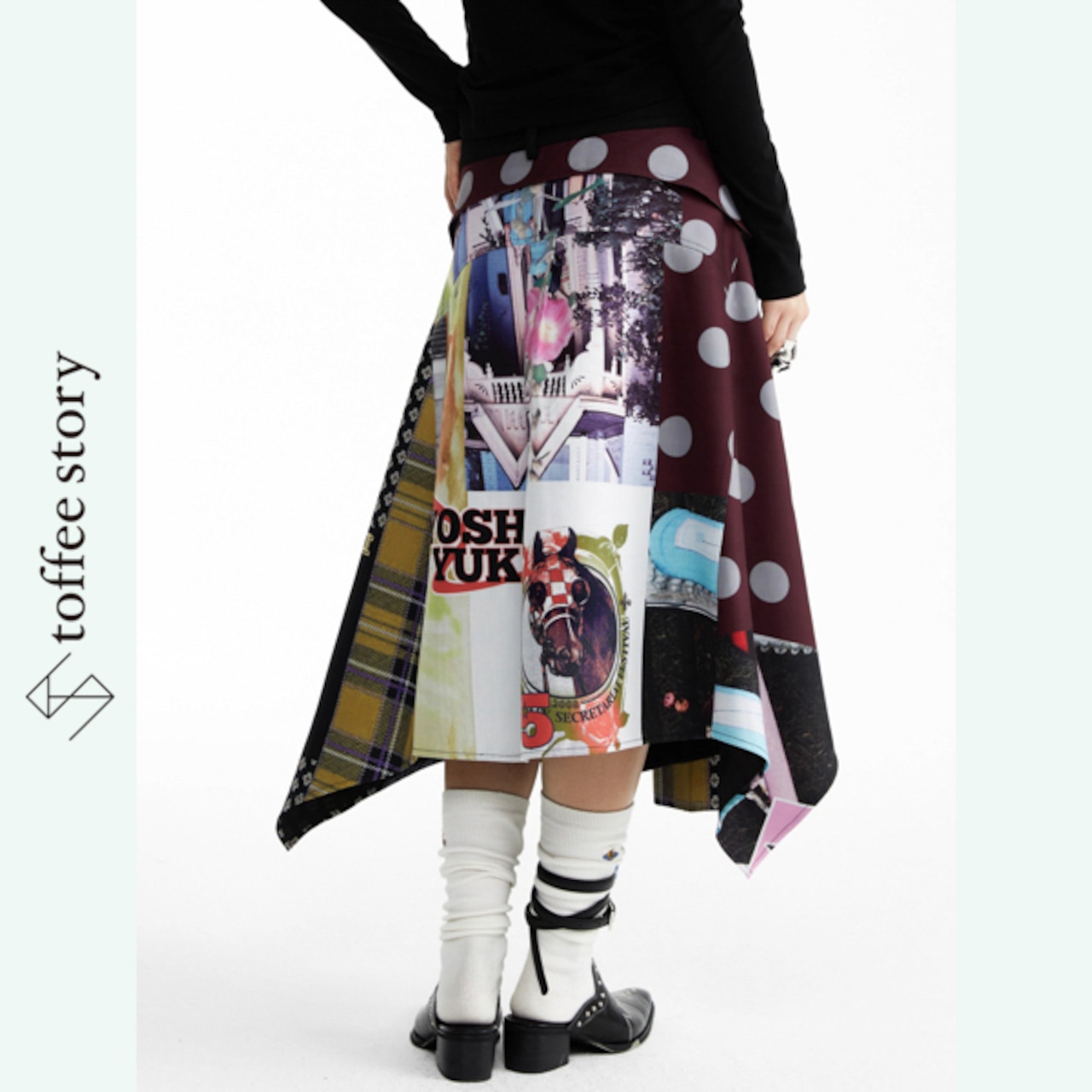 奔放なコラージュが踊るアートスカート 《B0046》