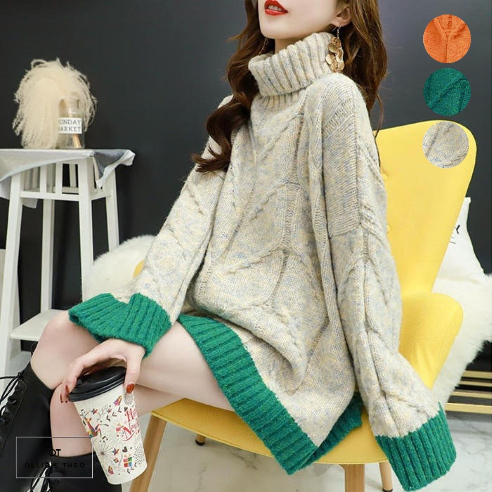 未使用】ニット 荒っぽ セーター ワンピース タートルネック 90 未使用】ニット 荒っぽ セーター ワンピース タートルネック 90