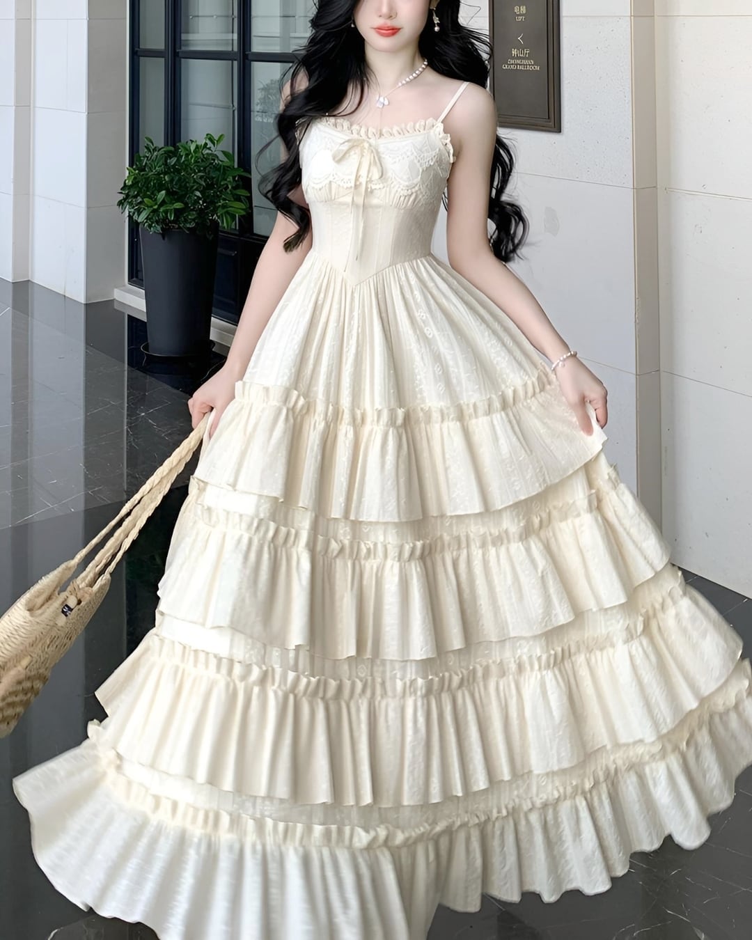 コットンホワイトティアードフリルワンピース 2503113