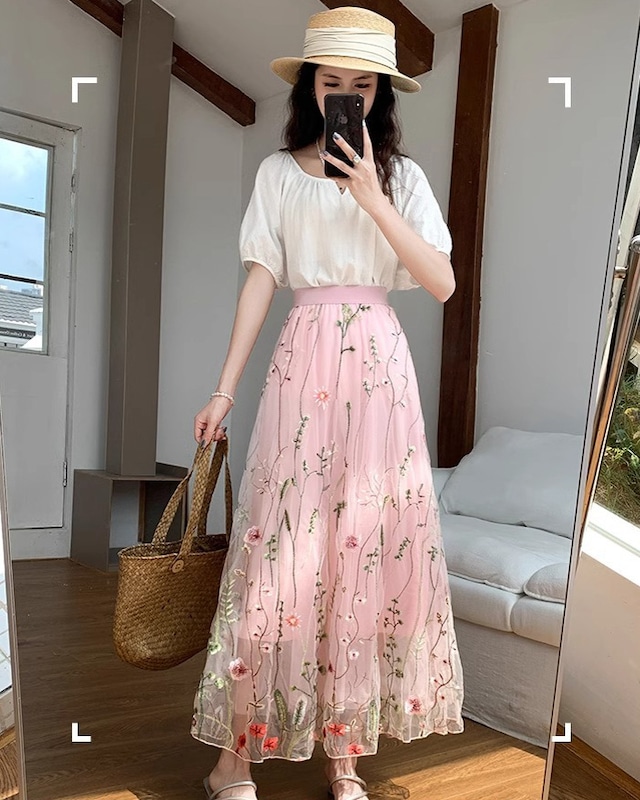 フラワーシフォン スカート