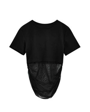 シアー切替ドレープ半袖Tシャツ 2color A1011