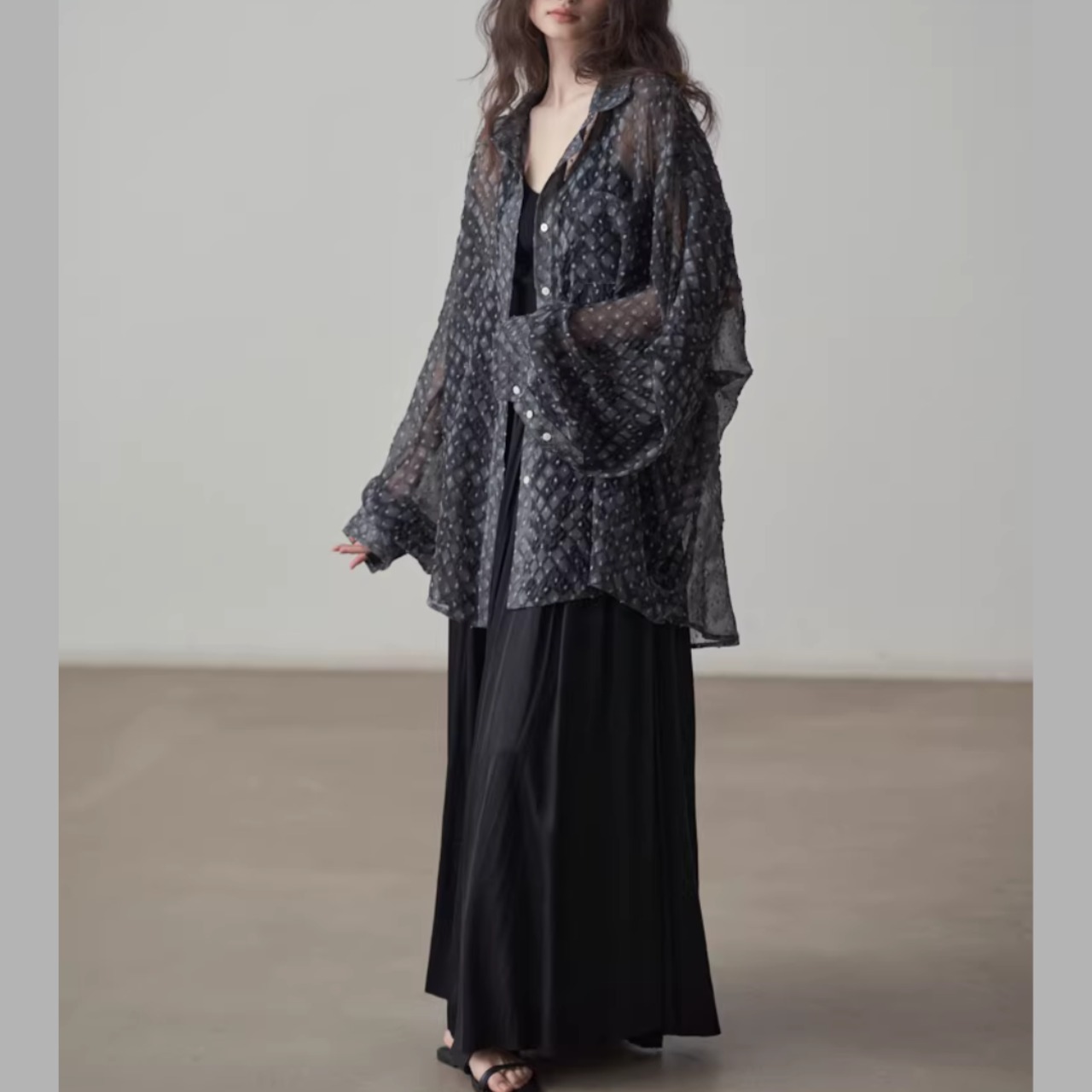 長袖 オーバーサイズ シアー素材 シャツ 00072・画像3