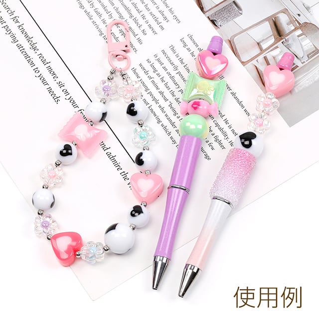 カスタムボールペンビーズ アクリルビーズ ハートペイントビーズ お花ストーン付き : ペン用ハンドペイントビーズ、20個ハンドメイドピュア