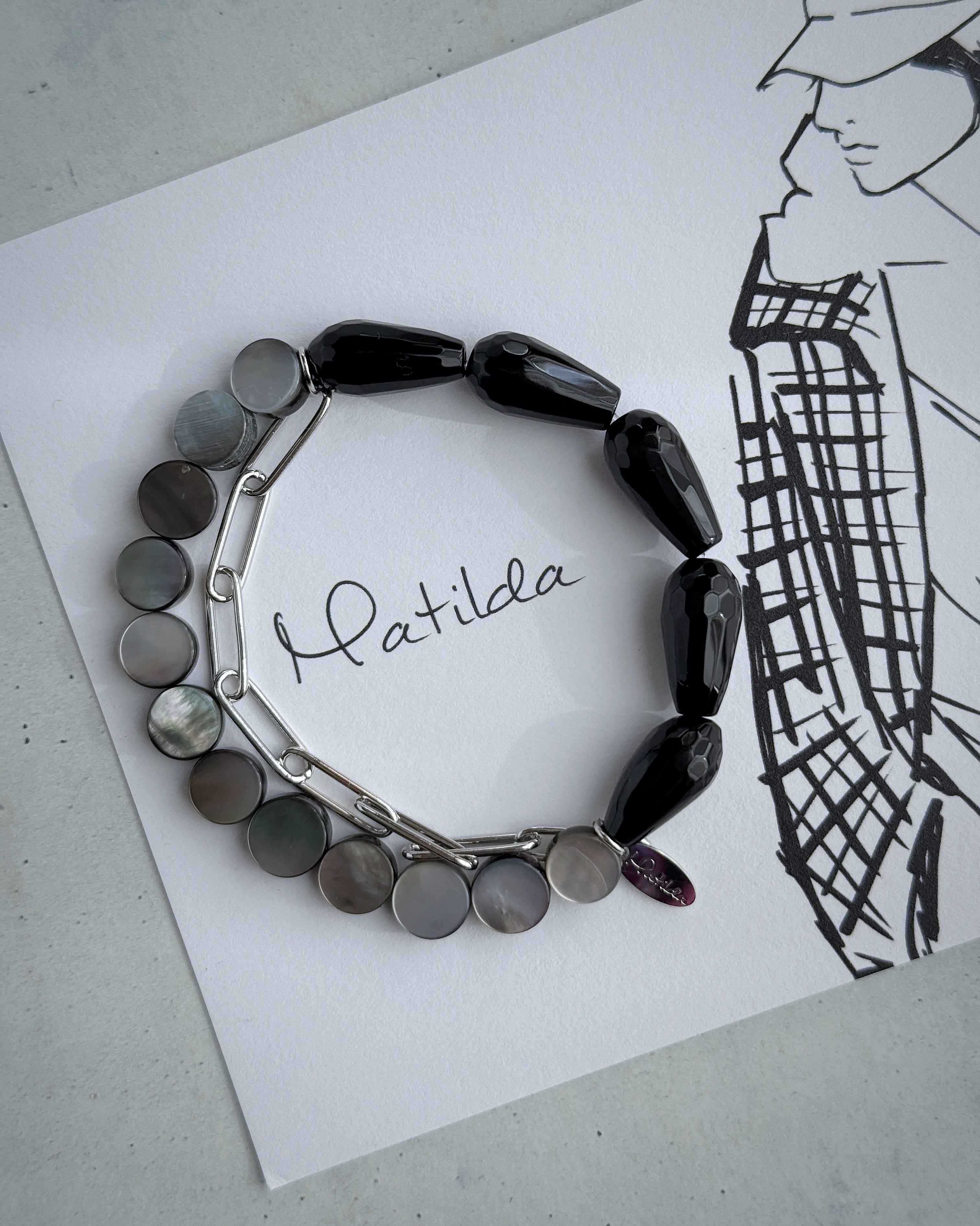 Chain & stone bracelet(オニキス×シェル)