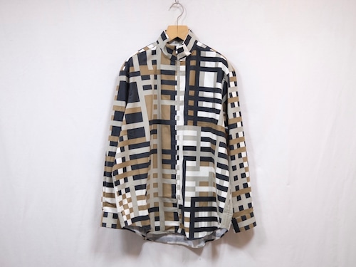 REVERBERATE”STAND COLLAR ZIP SHIRT(PATTERN) SEPIA”