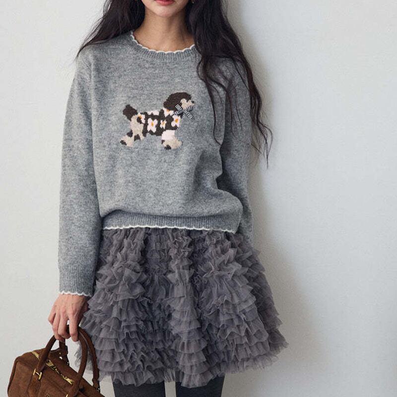 【set】ニットトップス×ティアードスカートセット Q7590