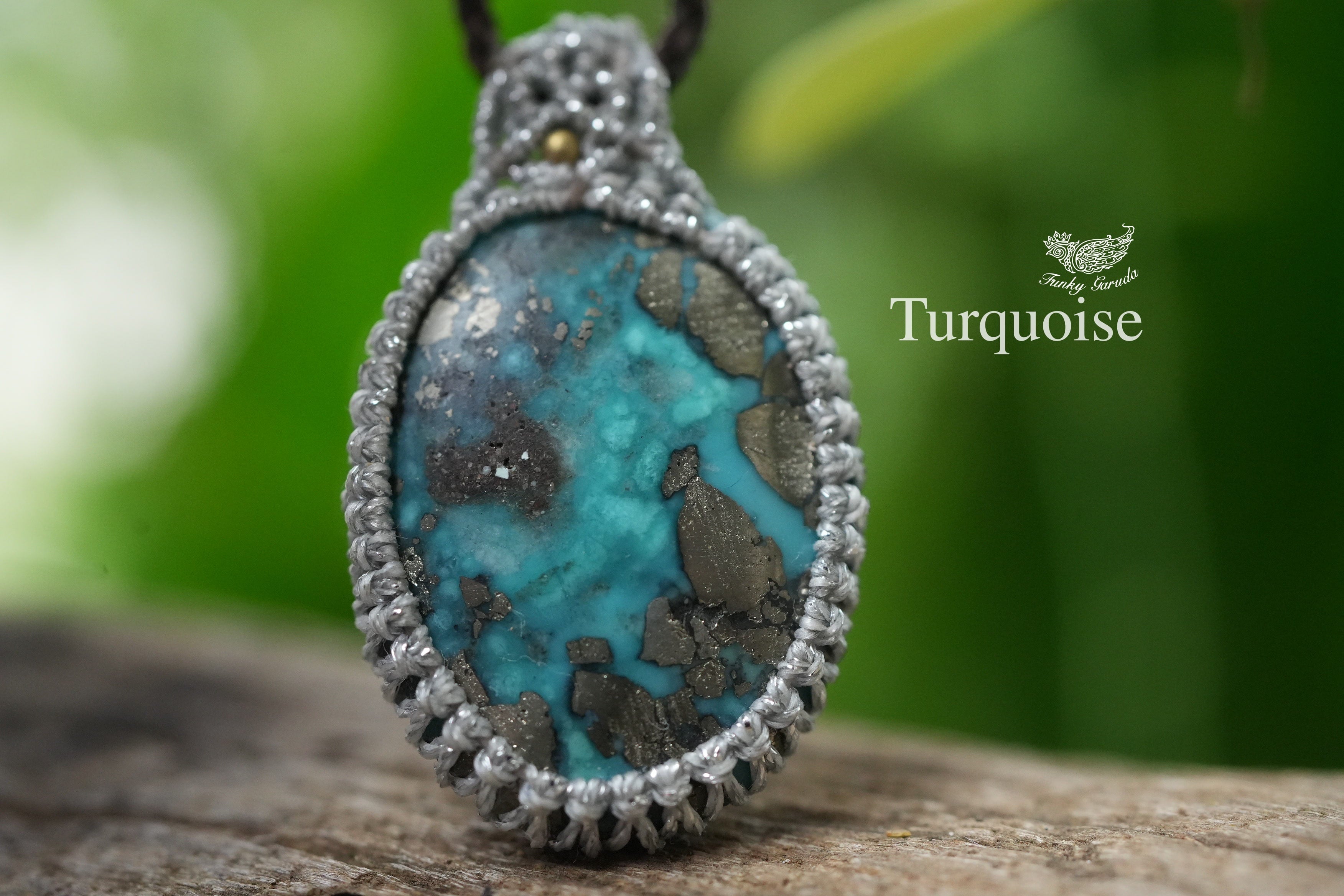 銀の地図★パイライト★ターコイズ マクラメネックレス1328