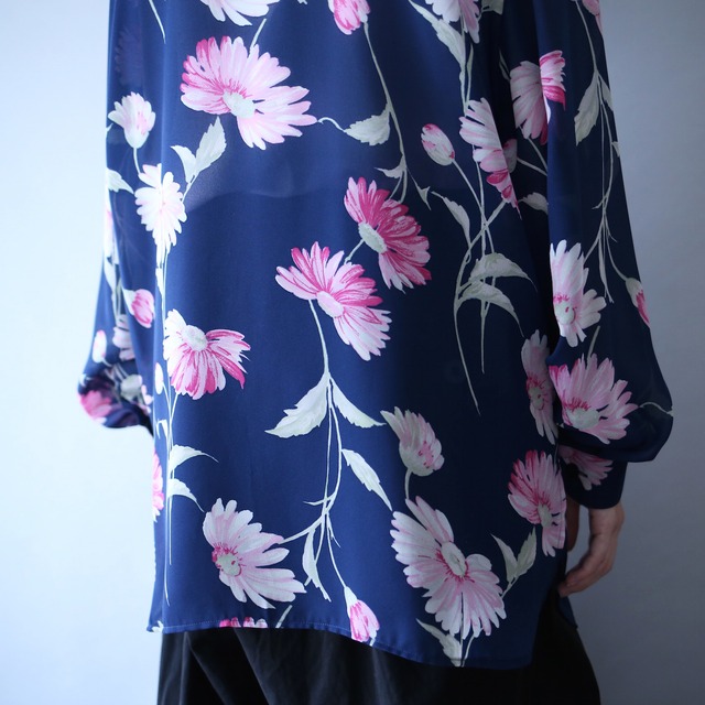 flower art pattern blue see-through shirt
