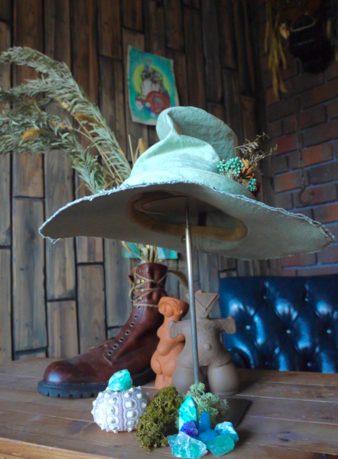 アノンハット　ダークグリーン 帽子 花飾り付き アノンハット ダークグリーン 帽子 花飾り付き アノンハット ダーク