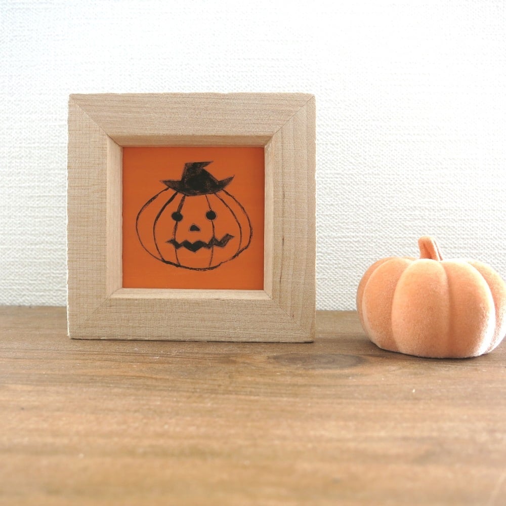 日本画ポスター】ハロウィン かぼちゃ ミニアートパネル ミニ額縁付き