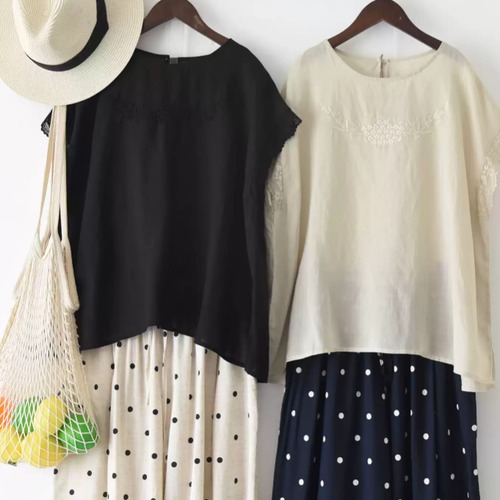 2色／フロント刺繍リネンノースリーブ ・11283