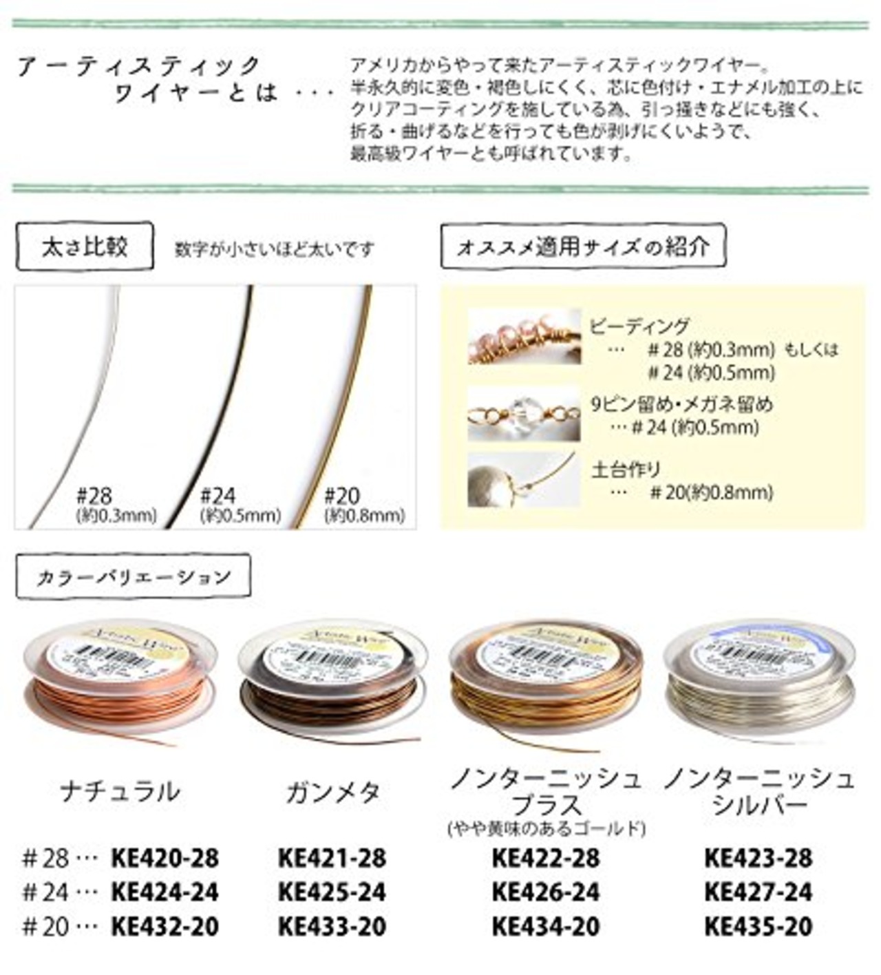 日本紐釦貿易(Nippon Chuko) アーティスティックワイヤー ノンターニッシュブラス #24 KE426-24 アクセサリー アクセサリー材料 アーティスティックワイヤー