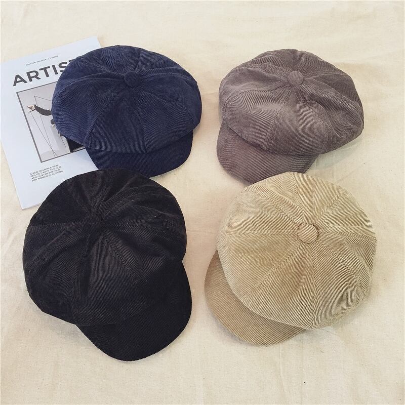 英国のレトロなベレー帽カジュアルキャップの秋と冬のコーデュロイ八角形帽子バージョンの男性と女性のオールマッチキャスケット帽子の潮 ブラック・アイド・ピーズ98291056581