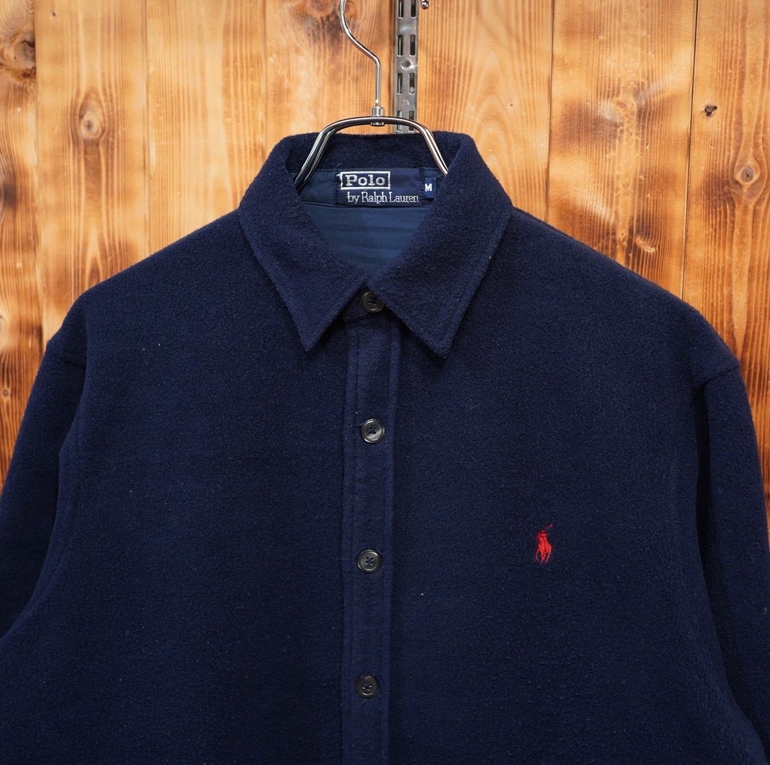 90s ralphlauren フリースシャツ M/ラルフローレン ネイビー | 古着屋
