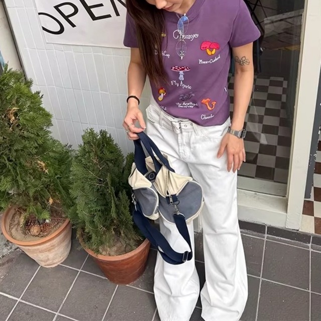 キノコモチーフスリムシルエットTシャツ 2col   R01827