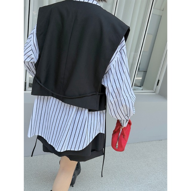 Striped twopiece vest shirt【2color】 C1585