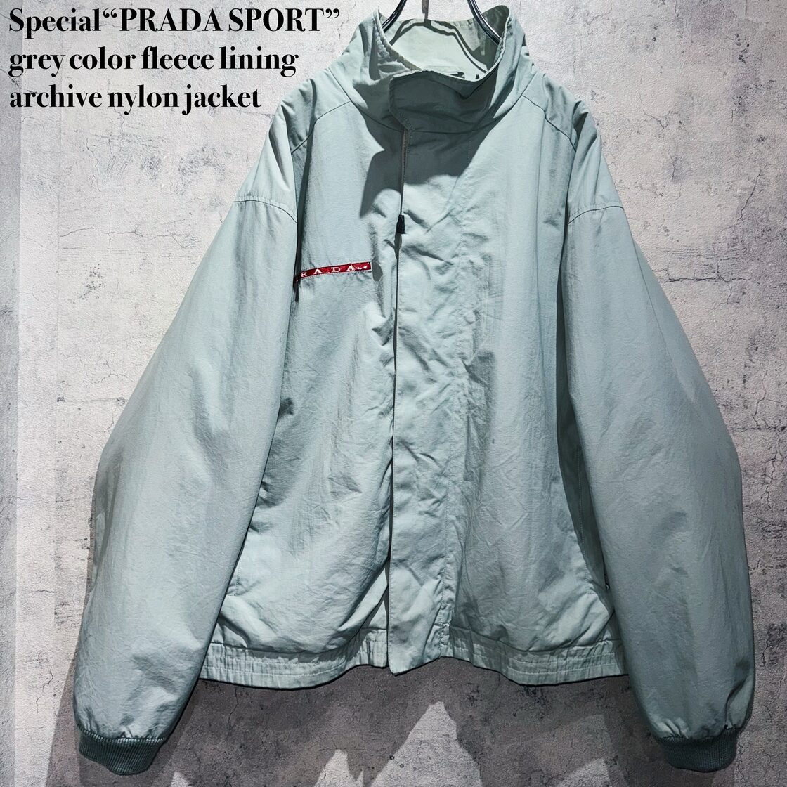 Special“PRADA SPORT”grey color fleece lining archive nylon jacket 
