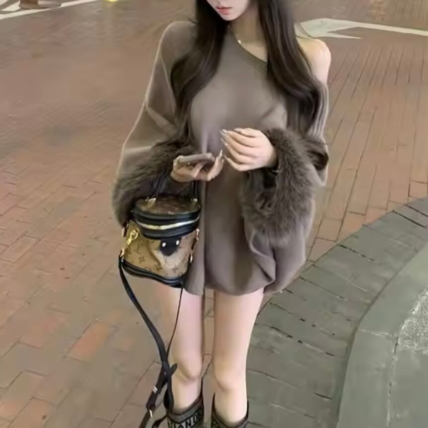 fur sleeve relax knit