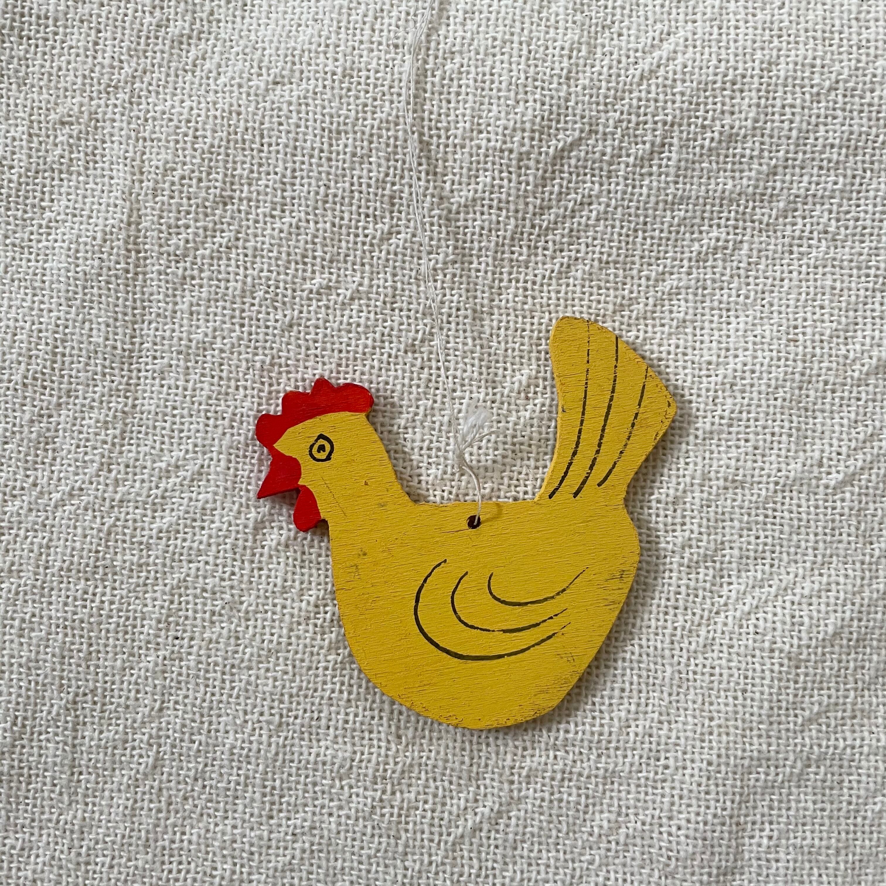 木のオーナメント 黄色ニワトリ