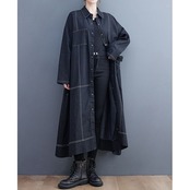 配色ステッチ デニム フレア コート 00421